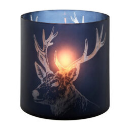 Orsina Large Blue Stag Candle Holder, Blue Glass Construction Candle Holder, Stag Motif With Attractive Details