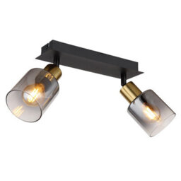 Luminosa Lighting Luminosa Hollsy Twin Ceiling Spotlight Matt Black Smoke Glass Shade 2X E14