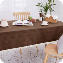 Deconovo Tassel Tablecloth Home Decorative Wipe Clean Faux Linen Rectangle Waterproof For Dining Room 140X200 (55X79 In) Brown - thumbnail 4