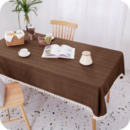Deconovo Tassel Tablecloth Home Decorative Wipe Clean Faux Linen Rectangle Waterproof For Dining Room 140X200 (55X79 In) Brown - thumbnail 5