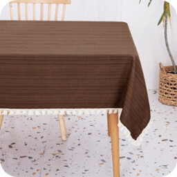 Deconovo Tassel Tablecloth Home Decorative Wipe Clean Faux Linen Rectangle Waterproof For Dining Room 140X200 (55X79 In) Brown - thumbnail 2