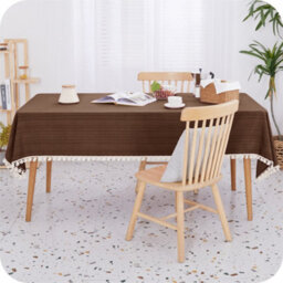 Deconovo Tassel Tablecloth Home Decorative Wipe Clean Faux Linen Rectangle Waterproof For Dining Room 140X200 (55X79 In) Brown - thumbnail 3