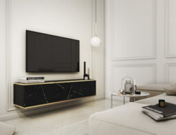Arte Stylish Oro Floating Tv Cabinet H300mm W1350mm D320mm In Black Marble - Chic Entertainment Solution - thumbnail 2