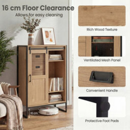 Costway Floor Storage Cabinet Rustic Storage Organizer With Sliding Door 5 Drawers & Adjustable Shelves Nartual - thumbnail 6