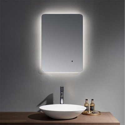 Clifton Bathroom Wall Mirror 500 X 700mm - Curved Wall Mirror - Back Light Led Light (3 Tone) - Anti Fog Demister - Magnifying Mirror - image 1