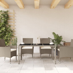 Walplus Garden Table With Glass Top Light Grey 150X90X75 Cm Poly Rattan - thumbnail 3