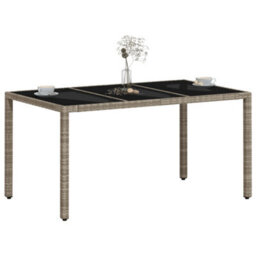 Walplus Garden Table With Glass Top Light Grey 150X90X75 Cm Poly Rattan - thumbnail 4