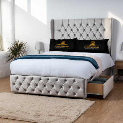 UKBEDFURNITURE Luxor Silver Plush Wingback Divan Bed With 2 Foot End Drawers & 54 Inch Headboard - image 1