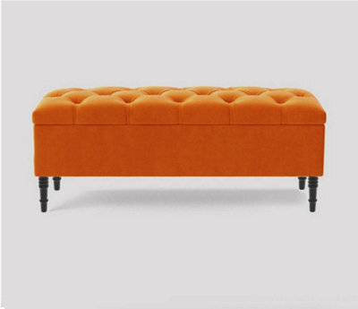 150Cm Swiss Chesterfield Ottoman Storage Bench- Plush Velvet Shoe Bench - Burnt Orange Upholstery Footstool With Storage - image 1