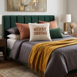 Homescapes Festive Faux Fur Cushion Embroidered Holiday Greeting, 45 X 45 Cm - thumbnail 6
