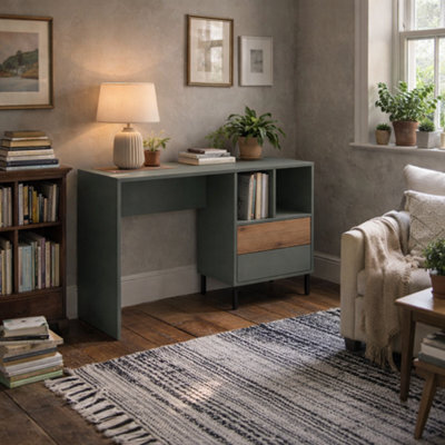 Wyld Haus Spentrup Olive Green And Natural Oak Desk With 2 Drawers - image 1
