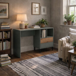 Wyld Haus Spentrup Olive Green And Natural Oak Desk With 2 Drawers