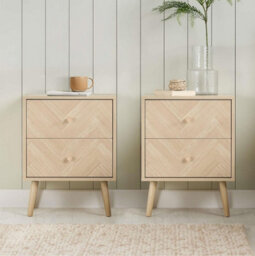Pair Of 2 Drawer Oak Bedside Cabinet Birlea Herringford Chevron - thumbnail 4