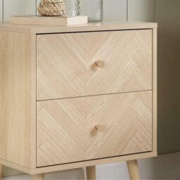 Pair Of 2 Drawer Oak Bedside Cabinet Birlea Herringford Chevron - thumbnail 7