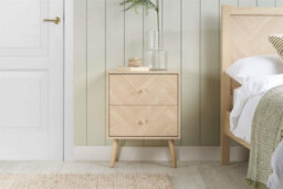 Pair Of 2 Drawer Oak Bedside Cabinet Birlea Herringford Chevron - thumbnail 6