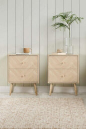 Pair Of 2 Drawer Oak Bedside Cabinet Birlea Herringford Chevron - thumbnail 1