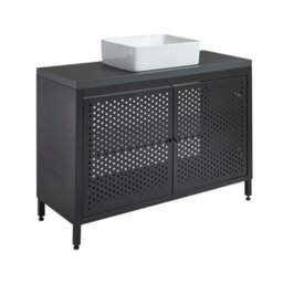 Homestylestore 1200mm Black Metal Floorstanding Bathroom Vanity Unit Black Grey Countertop And Rectangular Basin - thumbnail 1