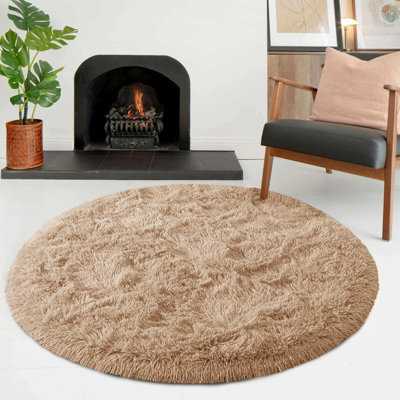 Ameha Round Rugs Living Room 120X120 Cm Fluffy Shaggy Beige Area Rugs For Bedroom Modern Super Soft Floor Carpets Bedside Rug - image 1