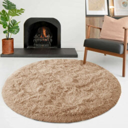 Ameha Round Rugs Living Room 120X120 Cm Fluffy Shaggy Beige Area Rugs For Bedroom Modern Super Soft Floor Carpets Bedside Rug - thumbnail 1