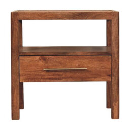 Artisan Furniture Solid Wood The Caldera Bedside Stand, 1-Drawer, 1 Shelf, Brown - thumbnail 2