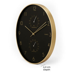 Jack Stonehouse Indoor Oval Wall Clock 84.5Cm Thermometer And Hygrometer In Black Dial Golden Rim Quartz Movement - thumbnail 6