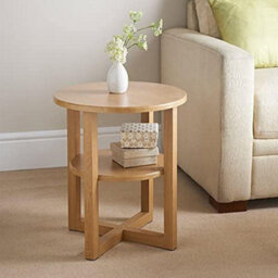 Deenz Round Side Table Lamp Coffee Table Hallway Living Room Furniture 2 Tier Home Decor End Table Oak 50 Cm Diameters - thumbnail 2