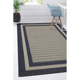 Melrose County Navy Bordered Indoor Non-Slip Large Area Rug 160/225Cm - thumbnail 1