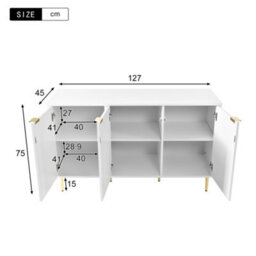 Chest Of Drawers, Lacquered, Rounded Corners, 2 Layers 6 Compartments, 127Wx45Dx75H, White - thumbnail 2