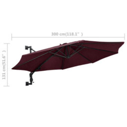 Berkfield Wall-Mounted Parasol With Metal Pole 300 Cm Burgundy - thumbnail 8