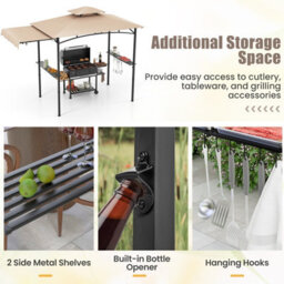 Costway 318 X 153 Cm Grill Gazebo W/ Side Awning Outdoor Barbecue Canopy Tent-Beige - thumbnail 5