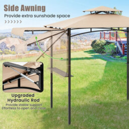 Costway 318 X 153 Cm Grill Gazebo W/ Side Awning Outdoor Barbecue Canopy Tent-Beige - thumbnail 6