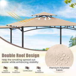 Costway 318 X 153 Cm Grill Gazebo W/ Side Awning Outdoor Barbecue Canopy Tent-Beige - thumbnail 7