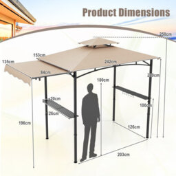 Costway 318 X 153 Cm Grill Gazebo W/ Side Awning Outdoor Barbecue Canopy Tent-Beige - thumbnail 3