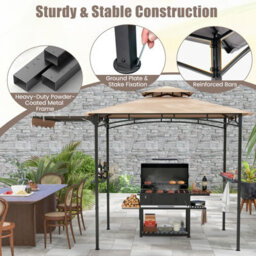 Costway 318 X 153 Cm Grill Gazebo W/ Side Awning Outdoor Barbecue Canopy Tent-Beige - thumbnail 8