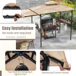 Costway 318 X 153 Cm Grill Gazebo W/ Side Awning Outdoor Barbecue Canopy Tent-Beige - thumbnail 9