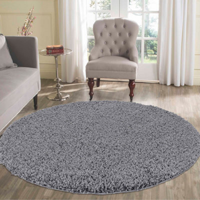 Desire Rugs Plain Living Room Shaggy Area Rugs Dark Grey Round 120X120 Cm - image 1