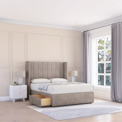 "Sloomy 5Ft Falcon Plush Pebble Memory Foam Bed Set With 2 Drawers, Mattress & 54"" Wingback Headboard - King" - image 1