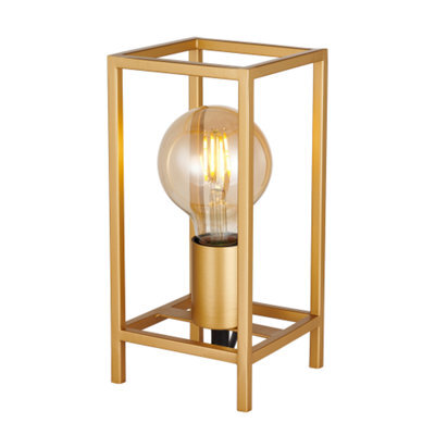 Happy Homewares Vintage And Industrial Style Satin Gold Table Lamp With Rectangular Cage Design - image 1