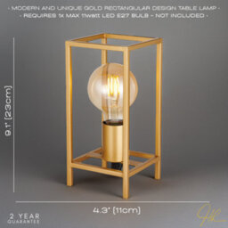 Happy Homewares Vintage And Industrial Style Satin Gold Table Lamp With Rectangular Cage Design - thumbnail 7
