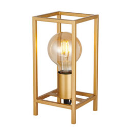 Happy Homewares Vintage And Industrial Style Satin Gold Table Lamp With Rectangular Cage Design - thumbnail 1