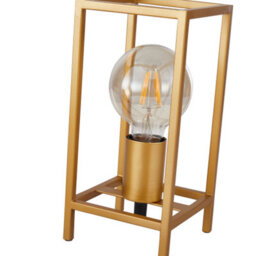 Happy Homewares Vintage And Industrial Style Satin Gold Table Lamp With Rectangular Cage Design - thumbnail 4