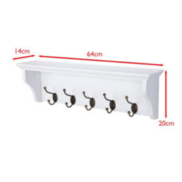 Richmond White Wooden Wall Mounted Coat Rack - 5 Hooks, Shelf, Hallway, Bathroom - thumbnail 7
