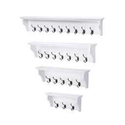Richmond White Wooden Wall Mounted Coat Rack - 5 Hooks, Shelf, Hallway, Bathroom - thumbnail 5