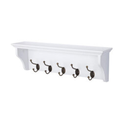 Richmond White Wooden Wall Mounted Coat Rack - 5 Hooks, Shelf, Hallway, Bathroom - thumbnail 2