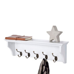 Richmond White Wooden Wall Mounted Coat Rack - 5 Hooks, Shelf, Hallway, Bathroom