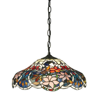 Luminosa Lighting Luminosa Sullivan 1 Light Medium Ceiling Pendant Dark Bronze, Tiffany Glass, E27 - image 1
