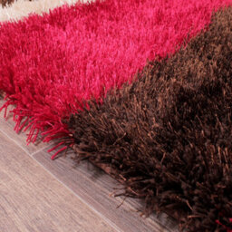 Red Striped Shaggy Handmade Shaggy Sparkle Striped Rug Easy To Clean Living Room And Bedroom-60Cm X 110Cm - thumbnail 3