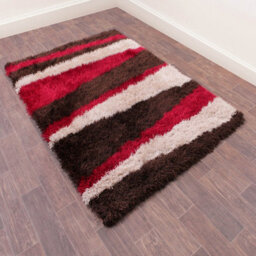 Red Striped Shaggy Handmade Shaggy Sparkle Striped Rug Easy To Clean Living Room And Bedroom-60Cm X 110Cm - thumbnail 1