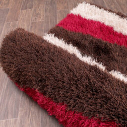 Red Striped Shaggy Handmade Shaggy Sparkle Striped Rug Easy To Clean Living Room And Bedroom-60Cm X 110Cm - thumbnail 4