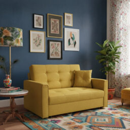 Sofa Bed With Sleeping Function Viva Lux Iii Yellow Wooden Frame And Wavy Springs Freestanding Compact Settee For Guest Room
